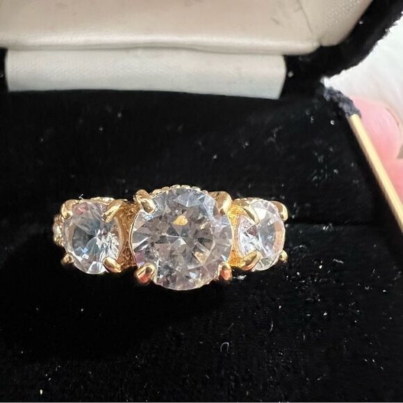 Gold‎ Plated Diamondesque Engagement/Cocktail/Anniversary Ring - 7 - Picture 3 of 11